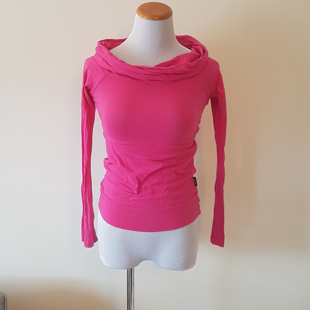 Made in USA | GUESS Cowl Neck Fuchsia Pink Top - Long Sleeves